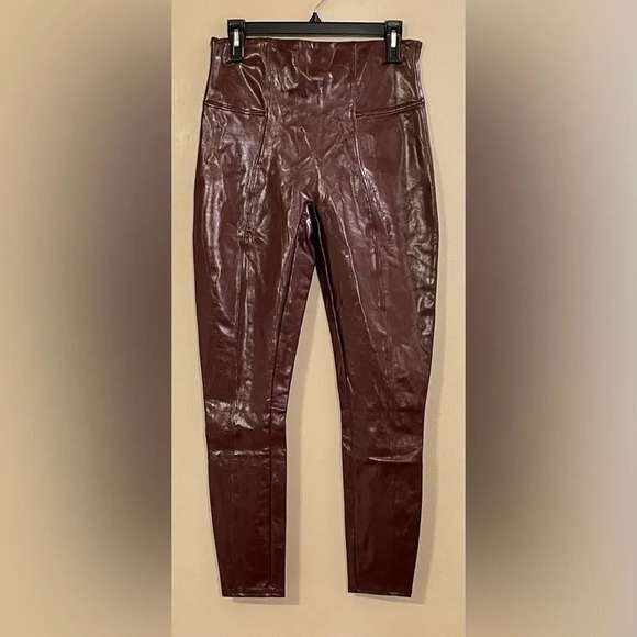 SPANX NWOT Faux Patent Leather Leggings in Ruby - Picture 6 of 12